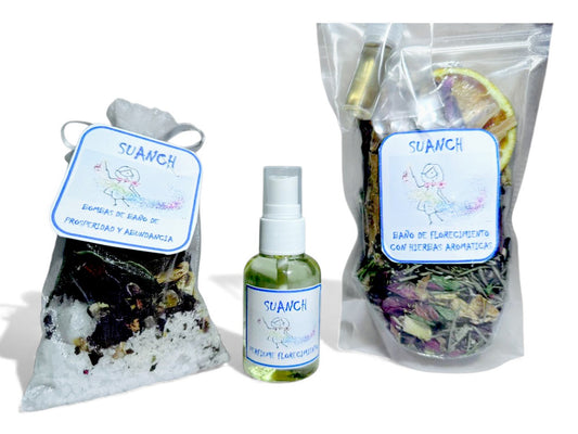 PACK x3 - Bomba de prosperidad, Perfume de Florecimiento y Baño hierbas aromáticas